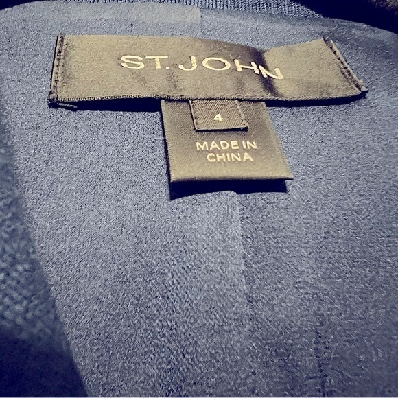 HP 🎉 St. John Current Blue Leather Mixed Media Moto Jacket. Women's size 4. - Picture 4 of 6